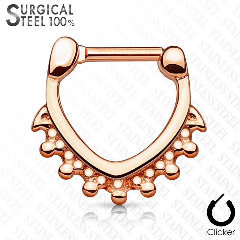 Piercing septum acier chirurgical triangle perles or rose