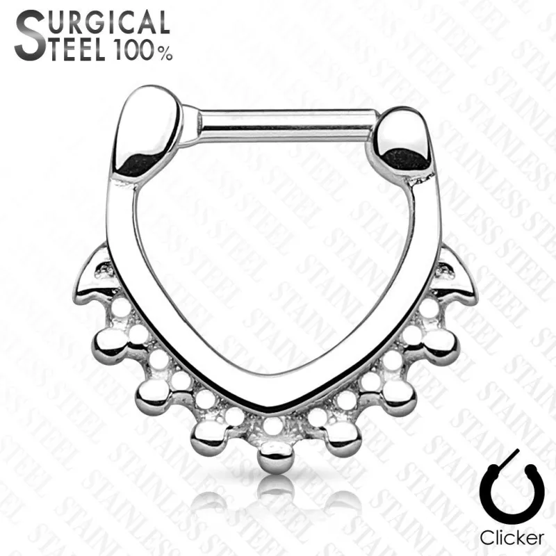 Piercing septum acier chirurgical triangle perles argenté