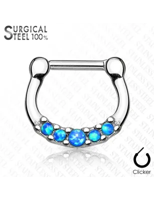 Piercing septum acier chirurgical cinq opales bleu