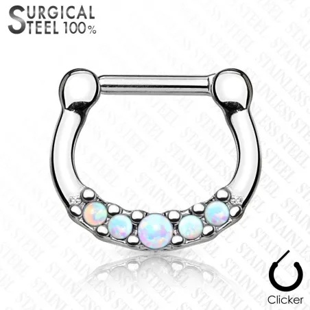 Piercing septum acier chirurgical cinq opales blanc