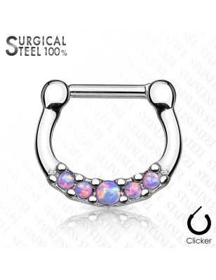 Piercing septum acier chirurgical cinq opales violet