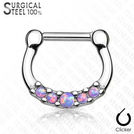 Piercing septum acier chirurgical cinq opales violet