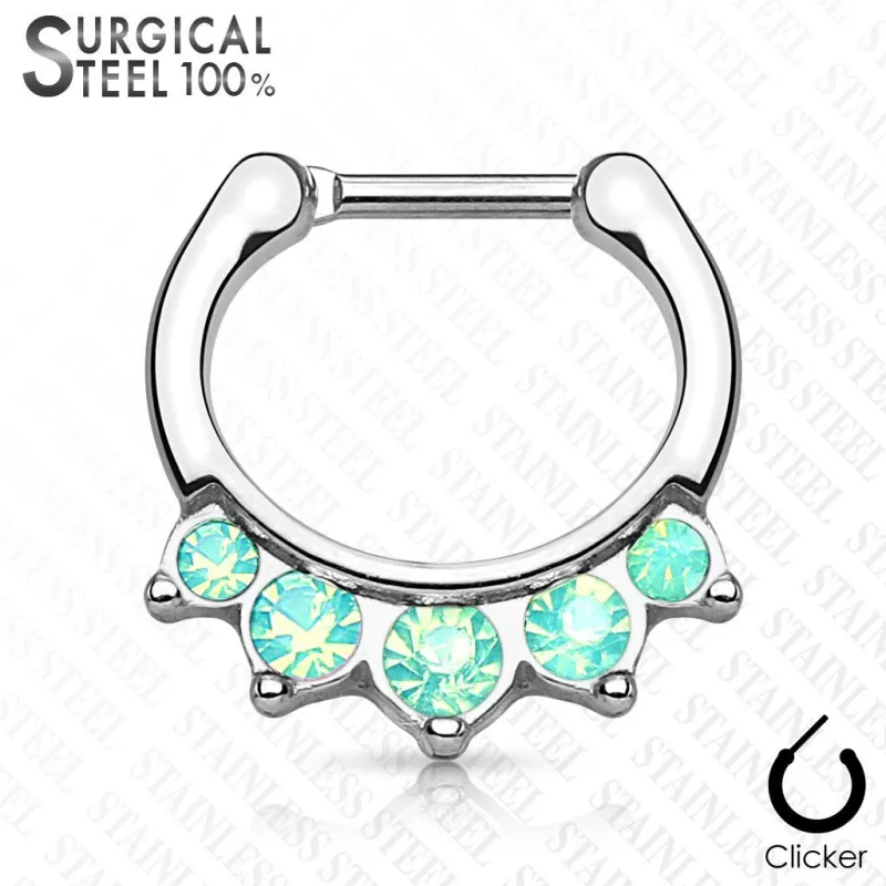 Piercing septum acier chirurgical pierres opales vertes