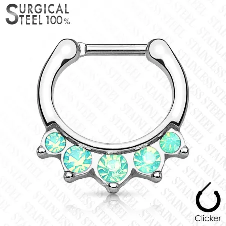 Piercing septum acier chirurgical pierres opales vertes