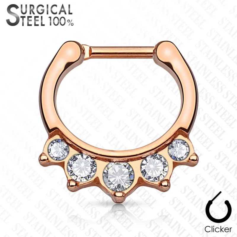 Piercing septum acier chirurgical or rose 5 cristaux