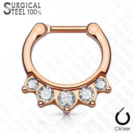 Piercing septum acier chirurgical or rose 5 cristaux