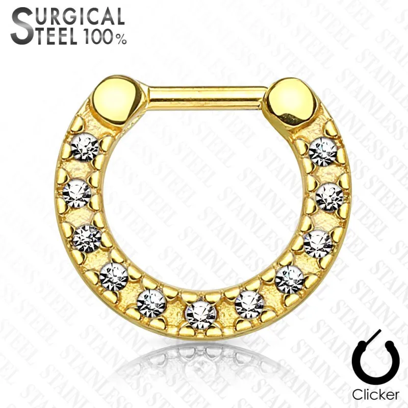 Piercing septum acier chirurgical doré pavé de cristaux