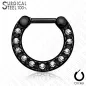 Piercing septum acier chirurgical noir pavé de cristaux