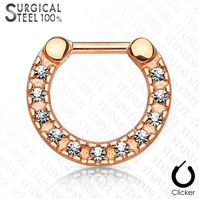 Piercing septum acier chirurgical or rose pavé de cristaux