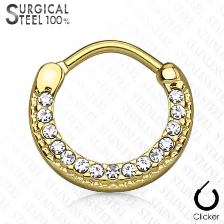 Piercing septum rond acier chirurgical doré pavé de cristaux