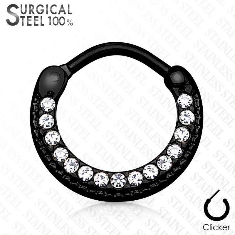 Piercing septum rond acier chirurgical noir pavé de cristaux