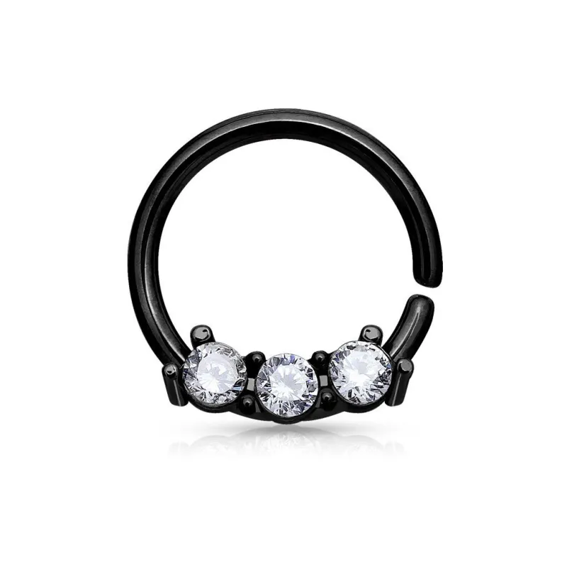 Piercing septum pliable 3 gemmes noir