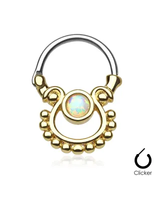 Piercing septum doré pierre opale blanche