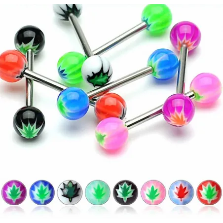 Lot de 8 piercing langue acrylique feuille de cannabis