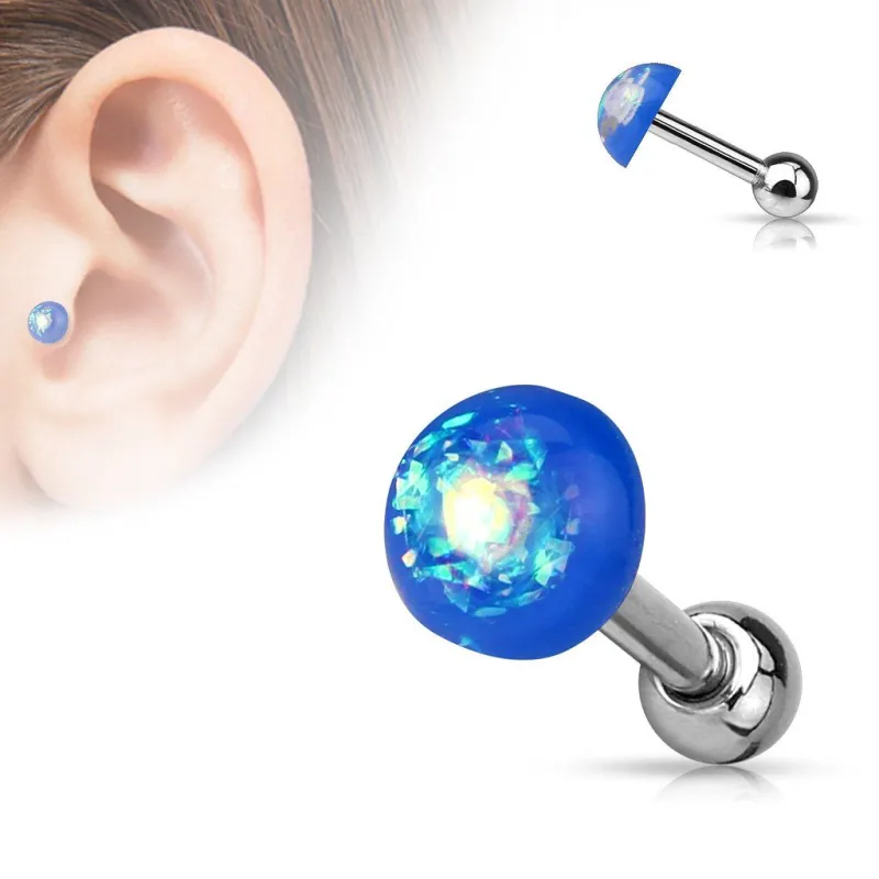 Piercing oreille cartilage dôme opale bleu