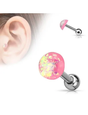 Piercing cartilage dôme opale rose