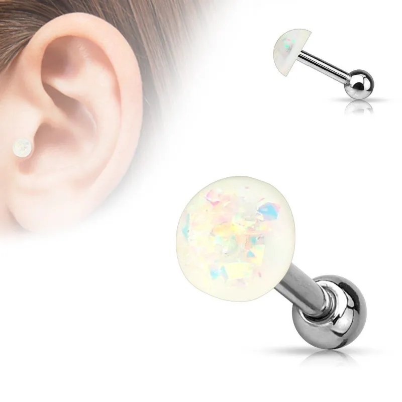 Piercing oreille cartilage dôme opale blanc