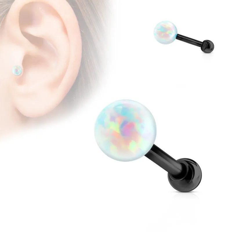 Piercing oreille cartilage noir opale