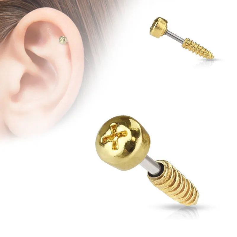 Piercing oreille cartilage vis dorée