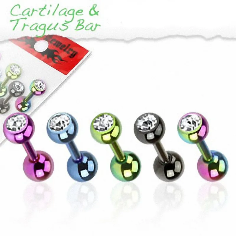 Lot de 5 Piercing oreille cartilage titane anodisé strass