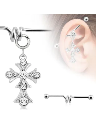 Piercing industriel pendentif croix vintage