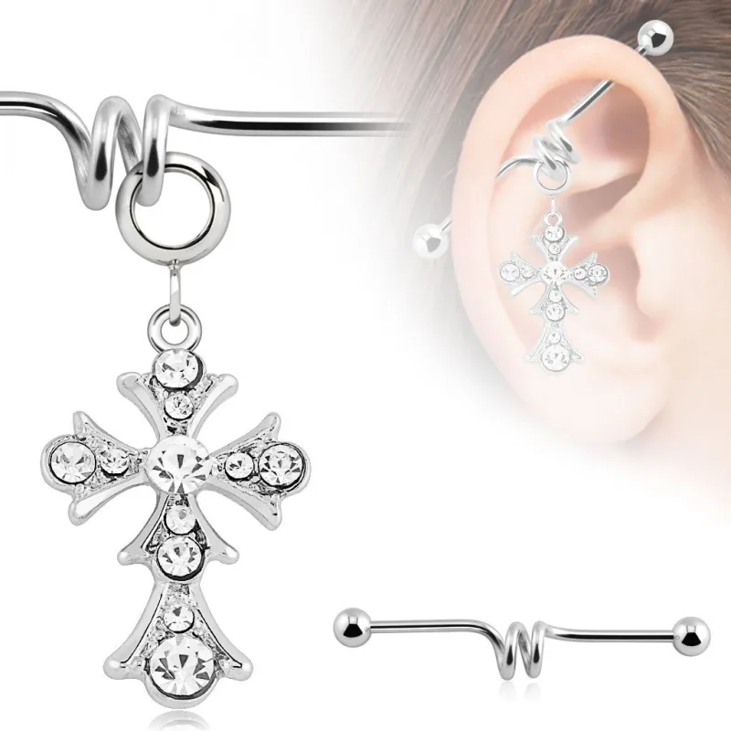 Piercing industriel pendentif croix vintage