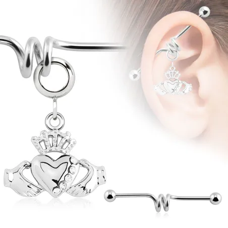 Piercing industriel pendentif claddagh couronne et coeur