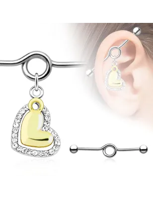 Piercing industriel pendentif cœur doré et gemmes