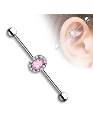 Piercing industriel pierre ovale rose