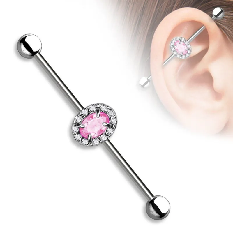 Piercing industriel pierre ovale rose