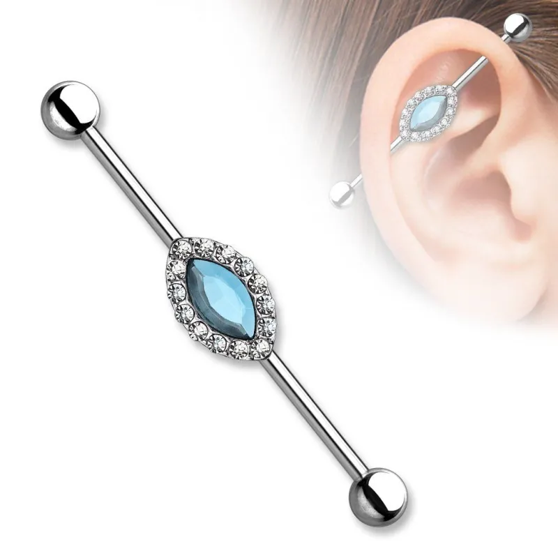 Piercing industriel marquise crystal bleu