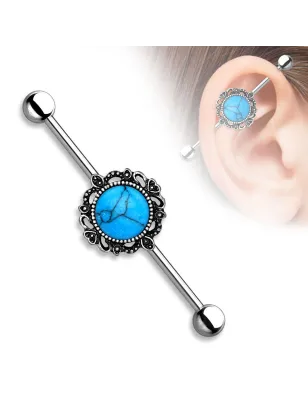 Piercing industriel filigrane turquoise argenté