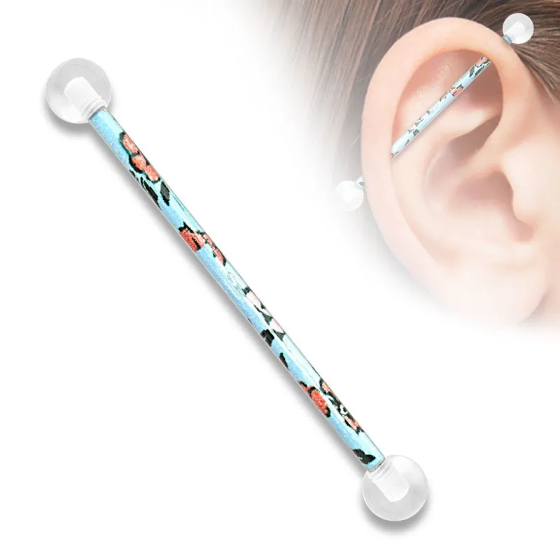 Piercing industriel boules acrylique motif floral