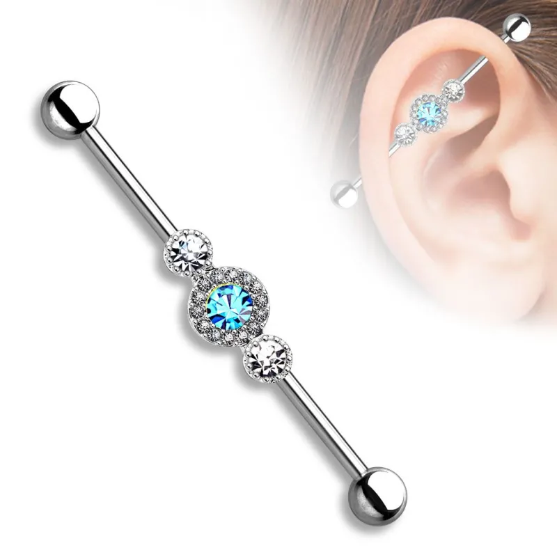 Piercing industriel trois gemmes turquoise