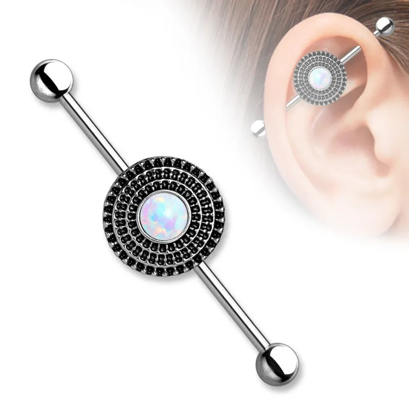 Piercing industriel bouclier opale blanche