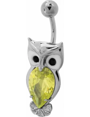 Piercing nombril Swarovski hibou vert