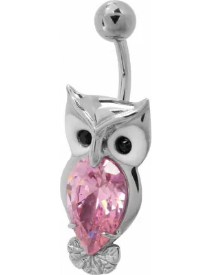 Piercing nombril Swarovski hibou rose