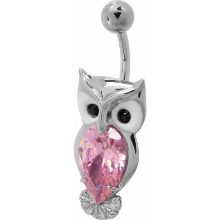 Piercing nombril Swarovski hibou rose