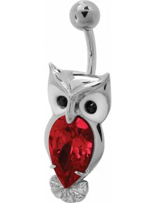 Piercing nombril Swarovski hibou rouge