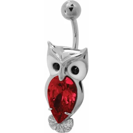 Piercing nombril Swarovski hibou rouge