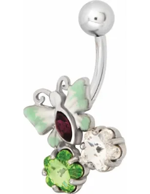 Piercing nombril Swarovski papillon vert clair