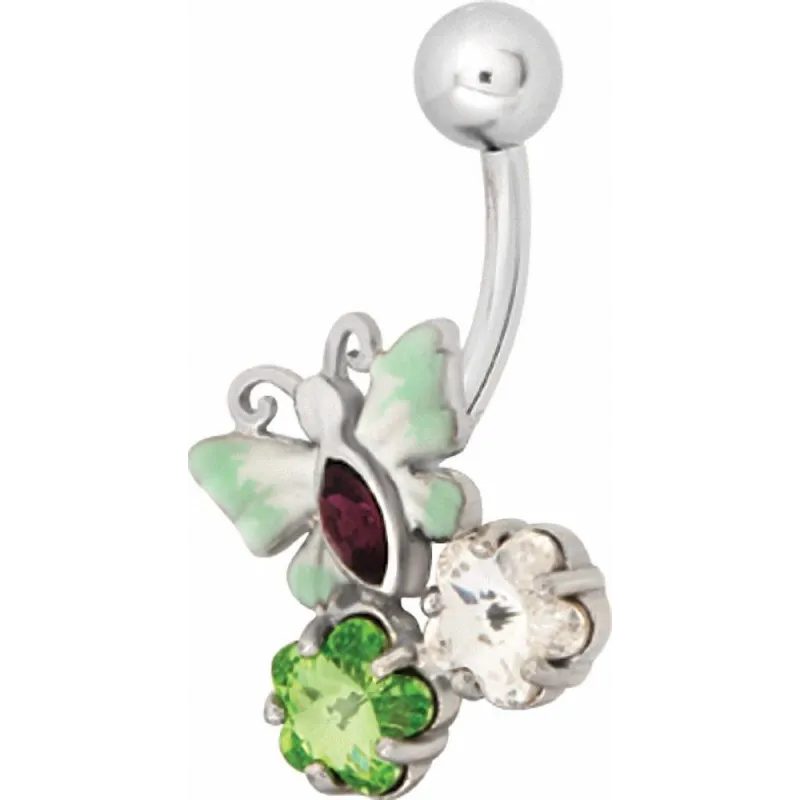 Piercing nombril Swarovski papillon vert clair