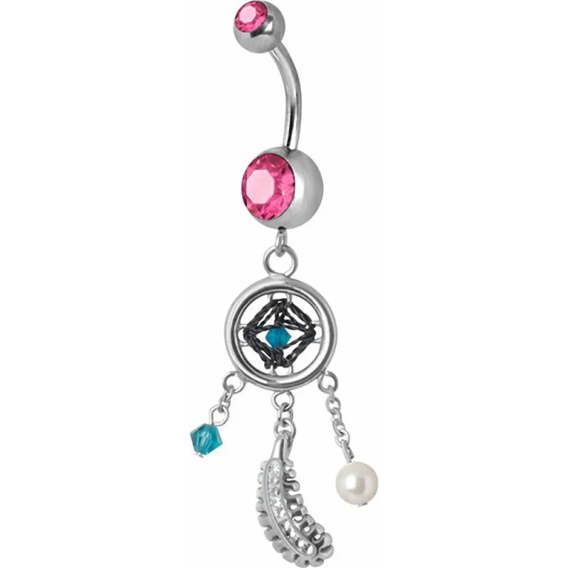 Piercing nombril Swarovski attrape rêve rose