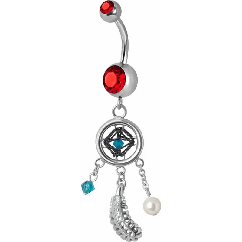 Piercing nombril Swarovski attrape rêve rouge