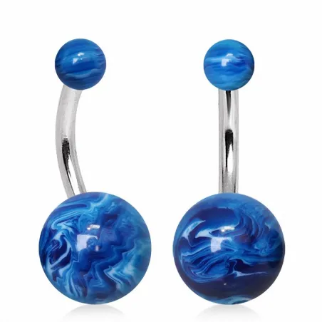 Piercing nombril boule bleu marbré