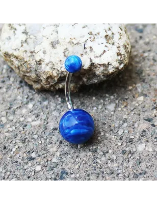 Piercing nombril boule bleu marbré