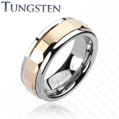 Bague Tungstène Multi-facettes Carré Rosé - Bague homme et femme en tungstene