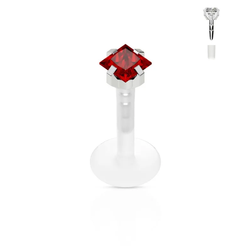 Piercing oreille labret PTFE Téflon strass carré