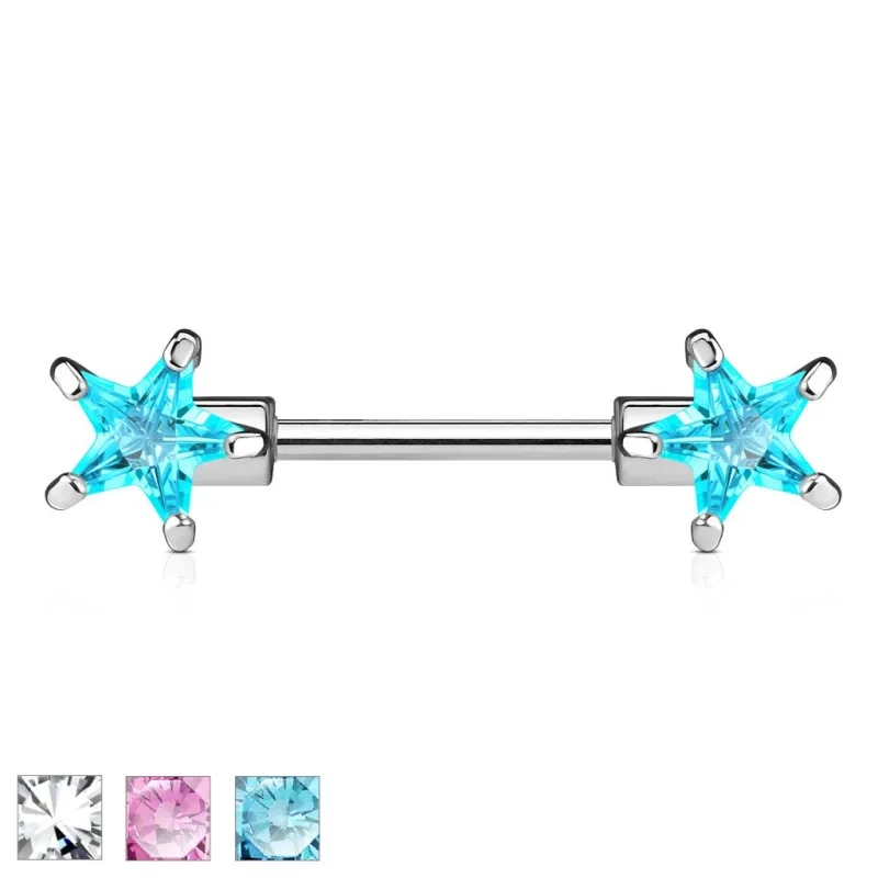 Piercing Téton Barbell Gemmes Etoiles 