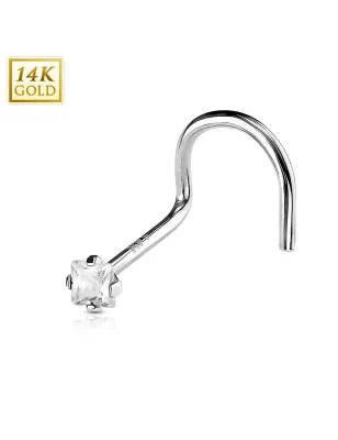 Piercing Nez Or Blanc 14K avec Gemme Carré